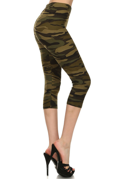 sueded green camo capri legging