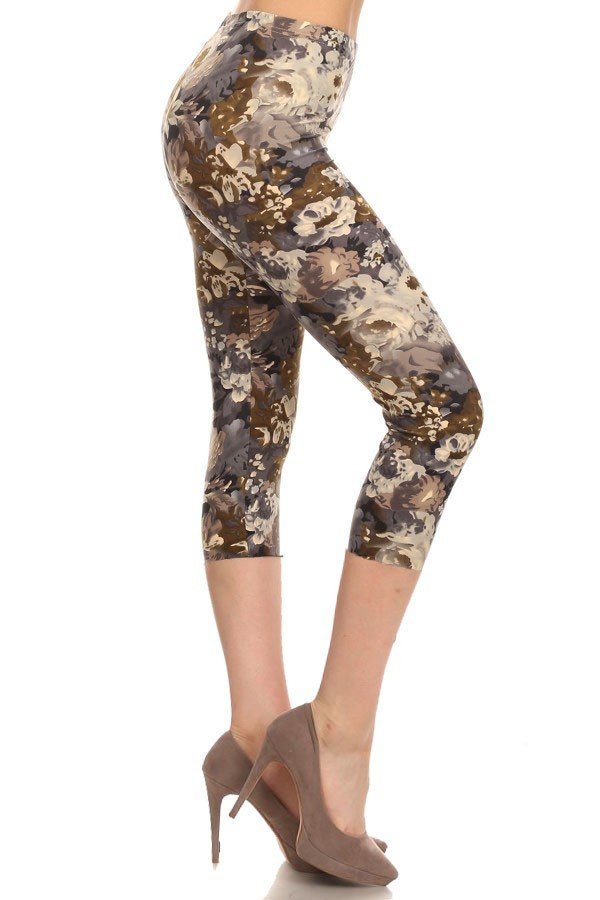 sueded floral camo capri legging