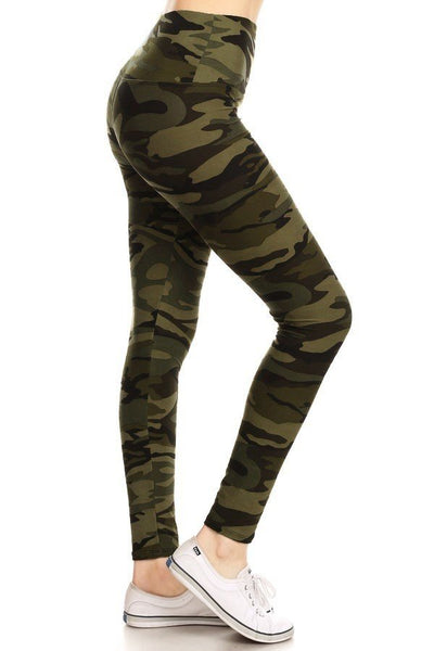 sueded high waist green camo legging